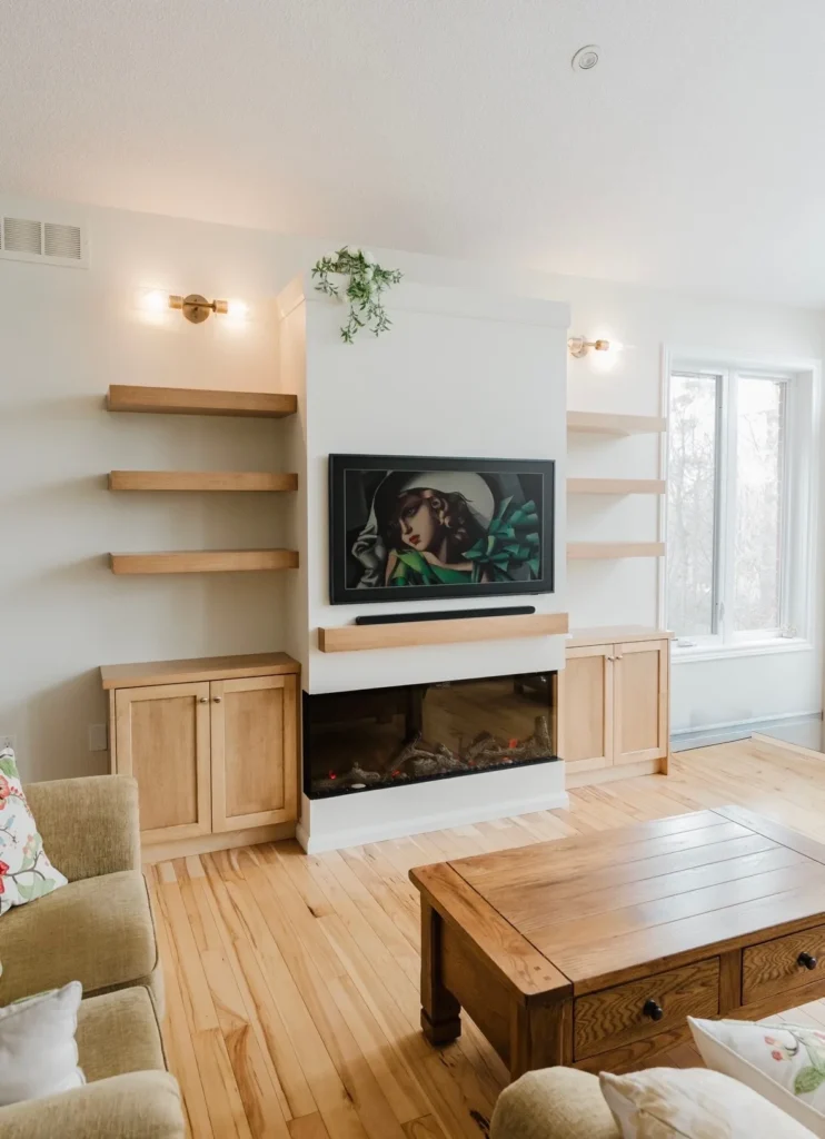 gingrich electric living room fireplace with sconce